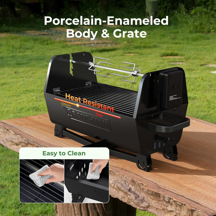 Portable Black Stainless Steel Charcoal Grill with Rotisserie