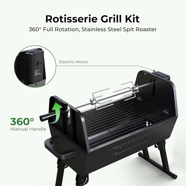Portable Black Stainless Steel Charcoal Grill with Rotisserie