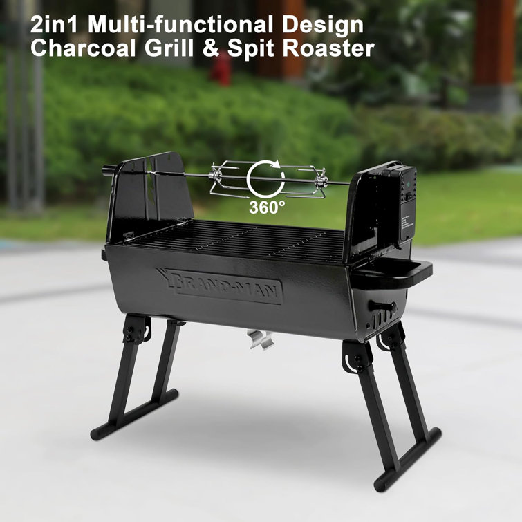 Portable Black Stainless Steel Charcoal Grill with Rotisserie