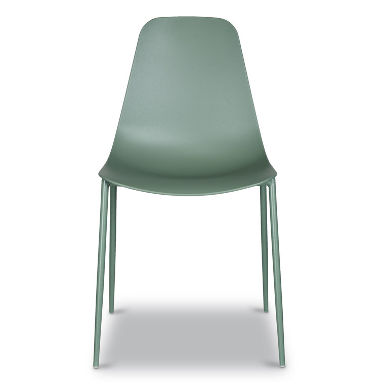 Pistachio Green Plastic and Metal Armless Dining Chairs, Set of 4