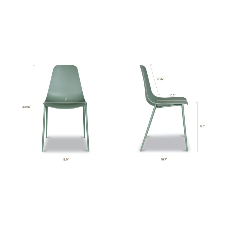 Pistachio Green Plastic and Metal Armless Dining Chairs, Set of 4