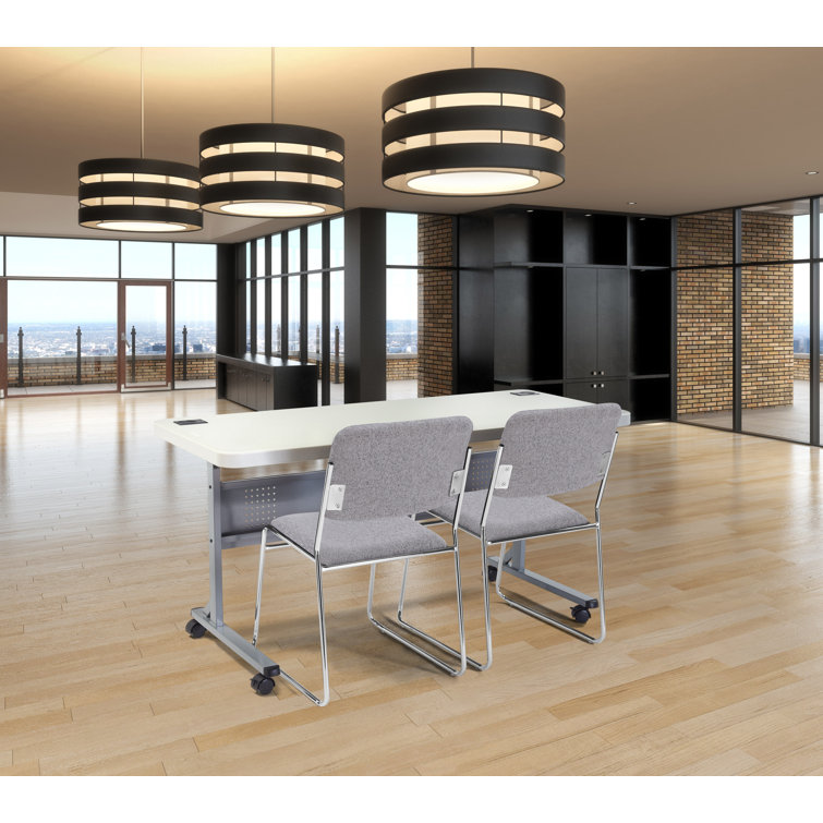 Classic Grey Fabric Padded Metal Stackable Chair