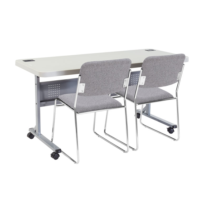 Classic Grey Fabric Padded Metal Stackable Chair