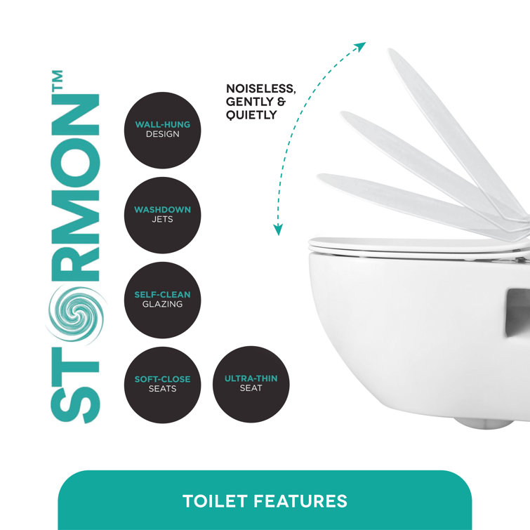 Surge Wall Mounted Elongated White Ceramic Toilet