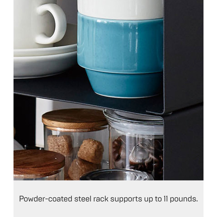 Sleek Black Steel Stackable Kitchen Organizer Shelf, 12" Wide