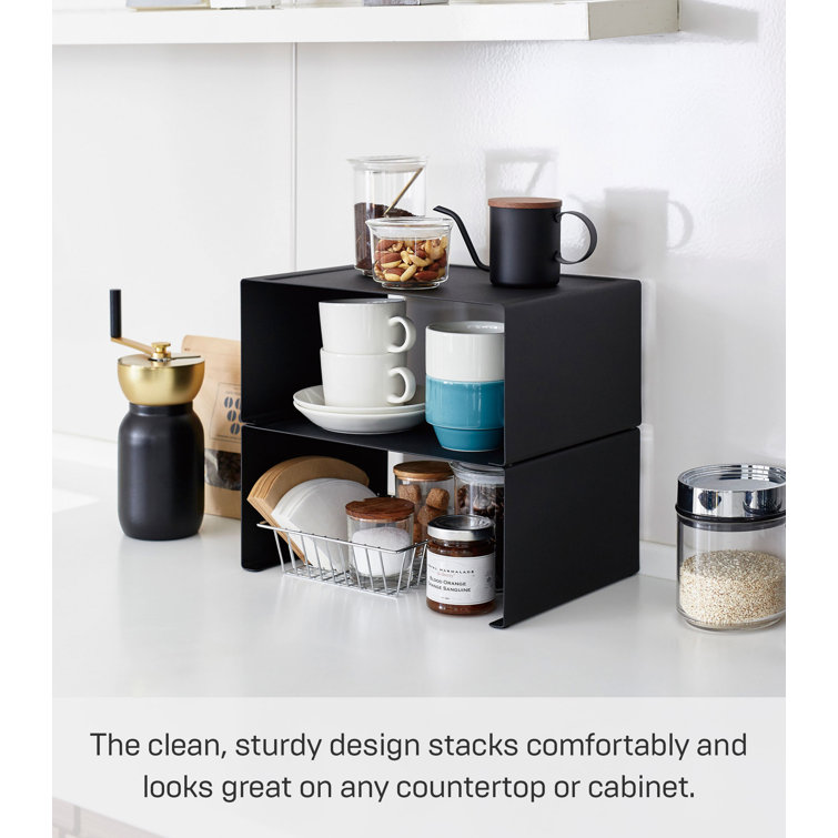 Sleek Black Steel Stackable Kitchen Organizer Shelf, 12" Wide