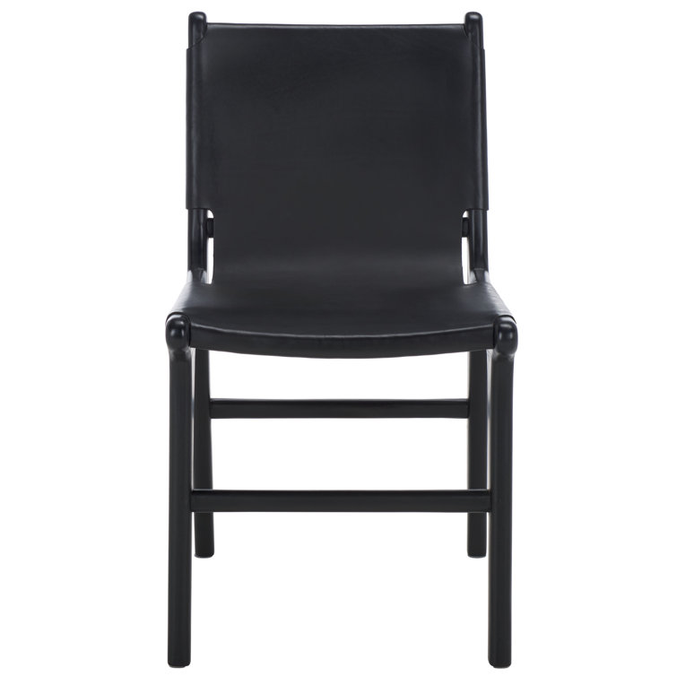 Cassaphina Black Leather Upholstered Teak Dining Chair Set