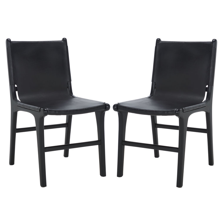 Cassaphina Black Leather Upholstered Teak Dining Chair Set