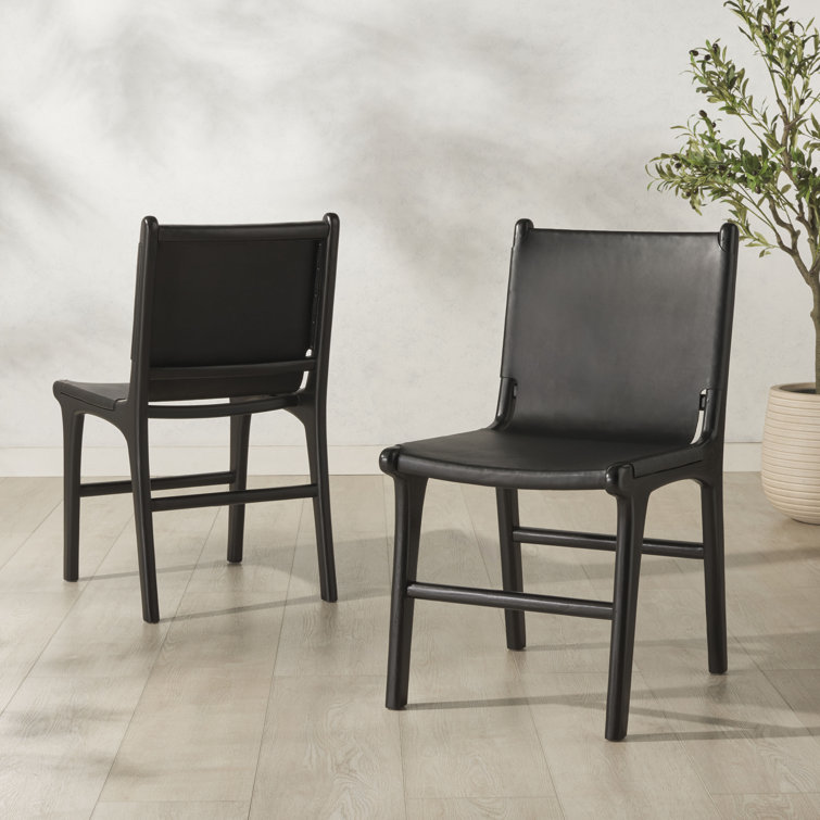 Cassaphina Black Leather Upholstered Teak Dining Chair Set