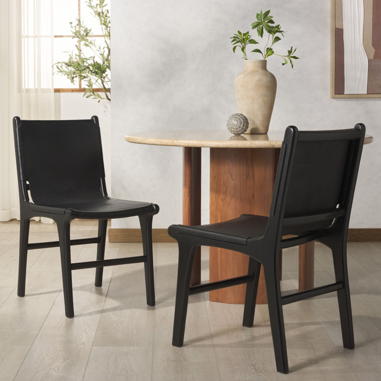 Cassaphina Black Leather Upholstered Teak Dining Chair Set