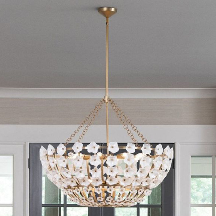 Azalea 12-Light Distressed Brass and Glass Chandelier