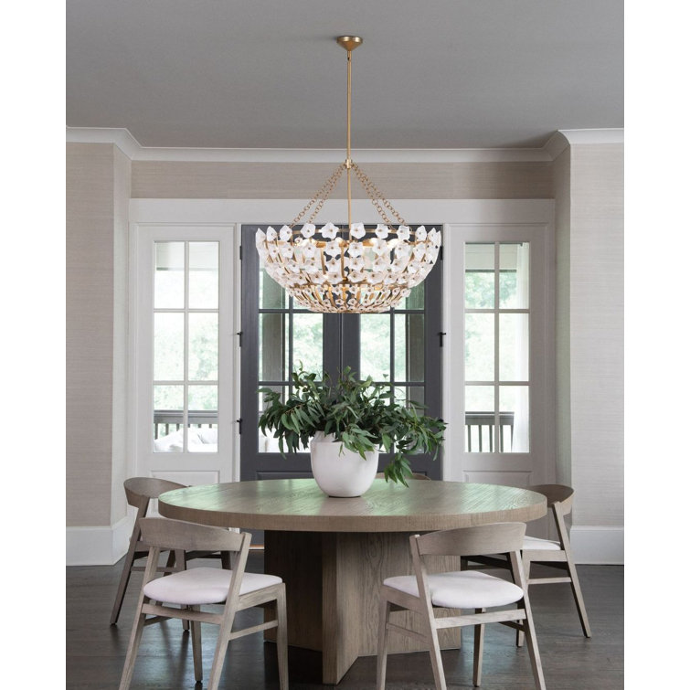 Azalea 12-Light Distressed Brass and Glass Chandelier