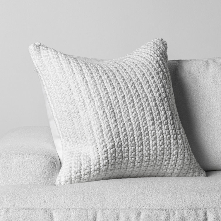 Henri White Braided Polyester Outdoor Pillow, 22" Square