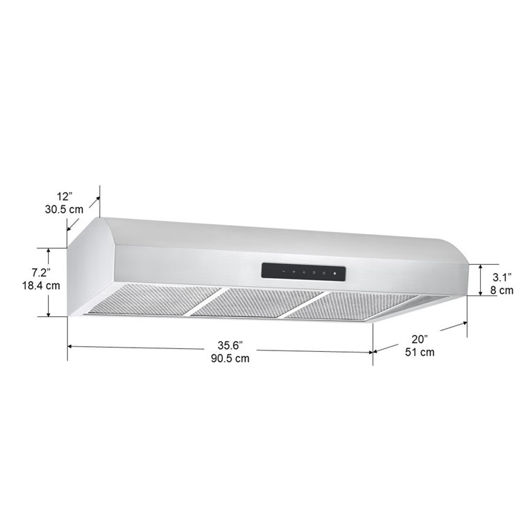 Stainless Steel 36" Under Cabinet Range Hood with LED Lights
