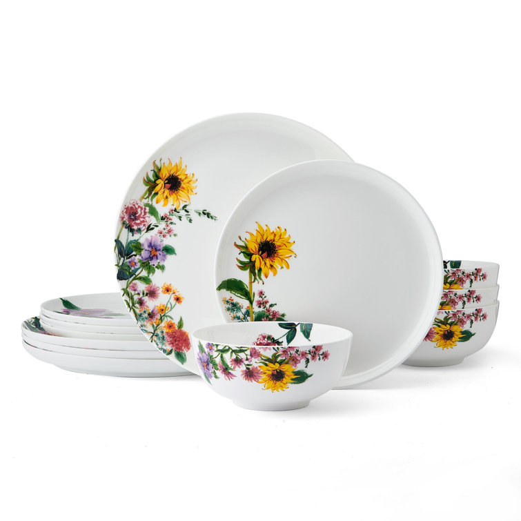 Garden of Petals Floral Porcelain 12-Piece Dinnerware Set, Service for 4