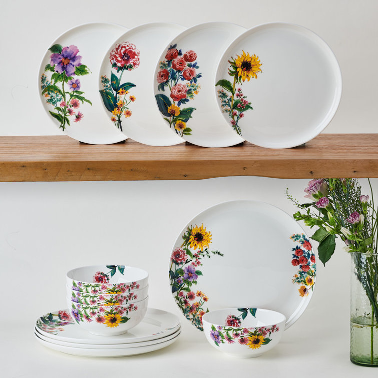 Garden of Petals Floral Porcelain 12-Piece Dinnerware Set, Service for 4