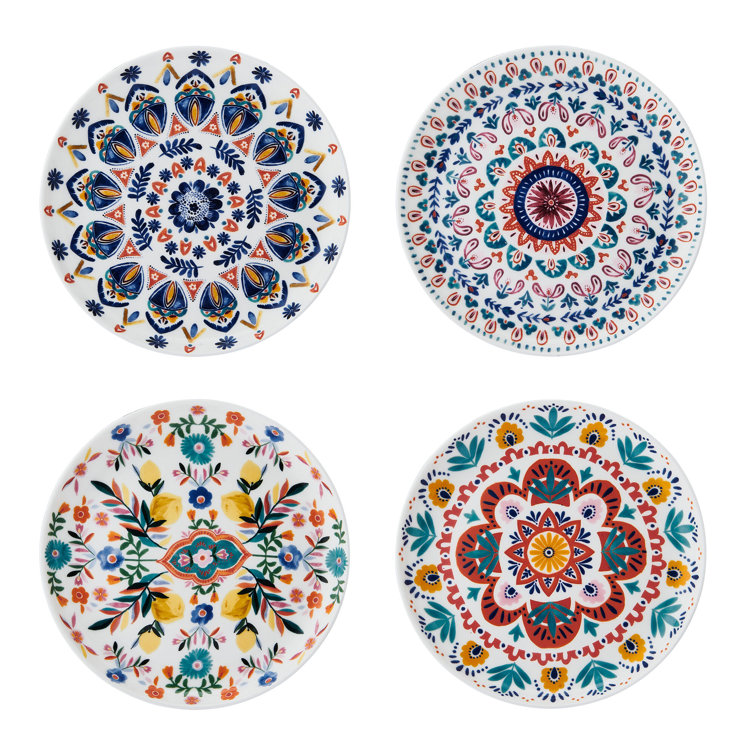 Colorful Medallion Pattern Porcelain Salad Plates, Set of 4