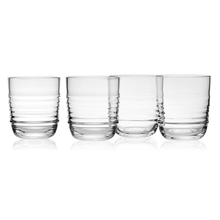 Ciara 14 oz Clear Ribbed Crystal Whiskey Glasses, Set of 4