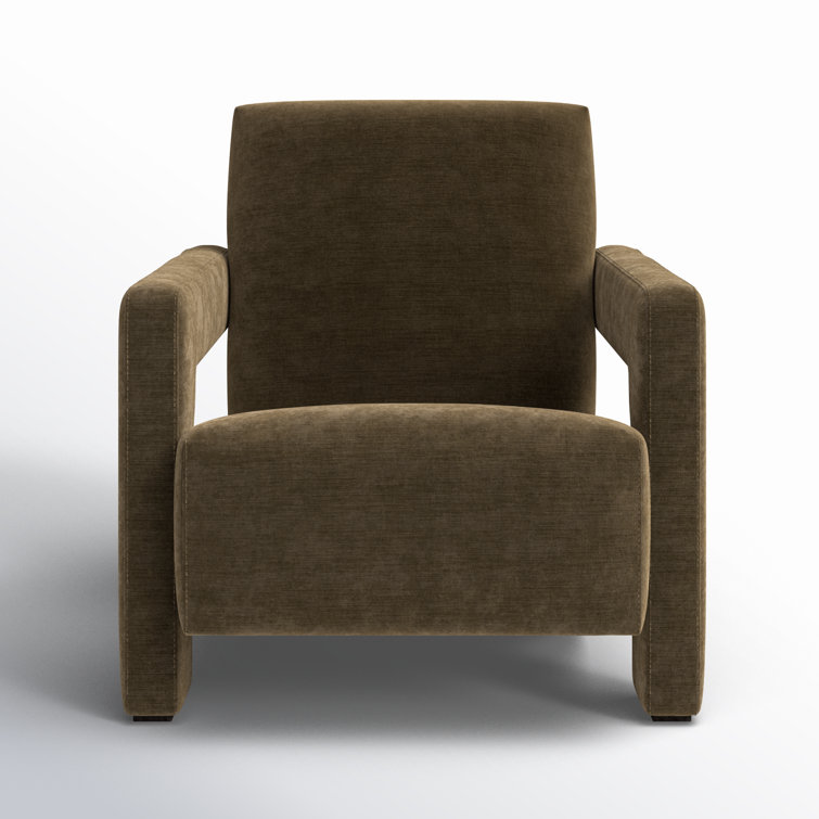 Olive Velvet Upholstered Armchair with Solid Wood Legs