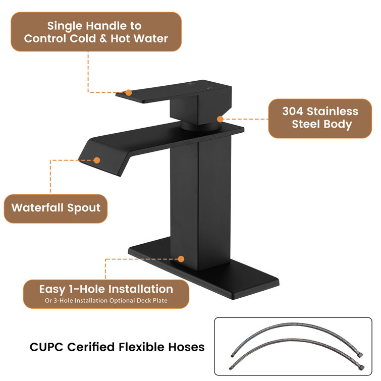Matte Black Stainless Steel Single Handle Bathroom Faucet