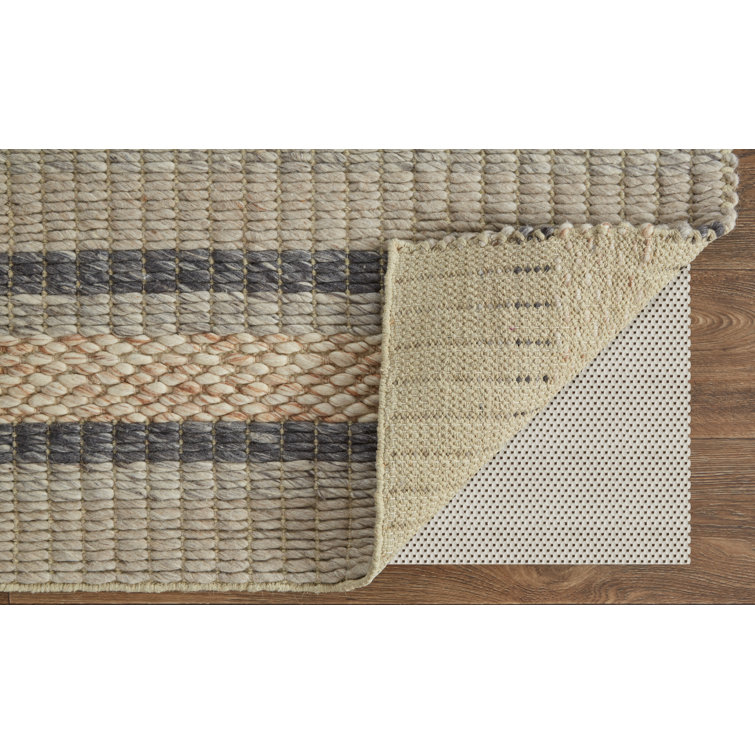 Handmade Gray and Beige Wool Striped Area Rug 3'6" x 5'6"