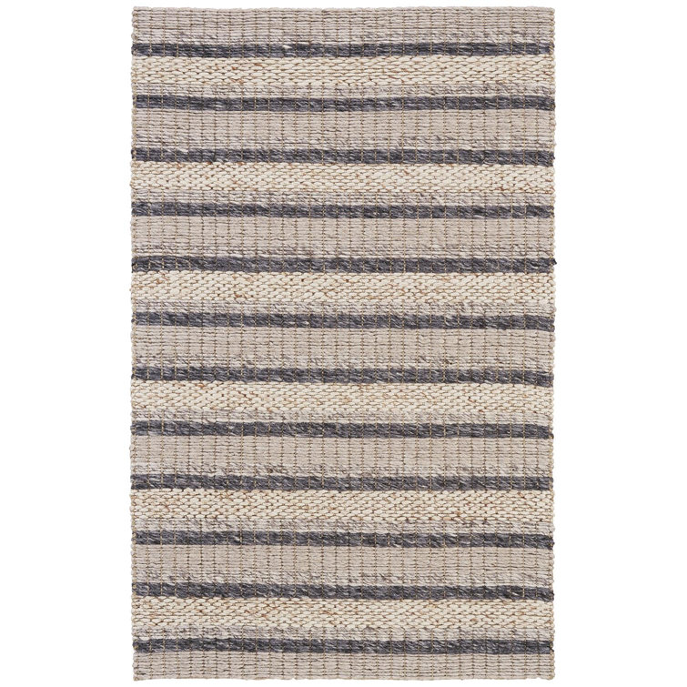 Handmade Gray and Beige Wool Striped Area Rug 3'6" x 5'6"