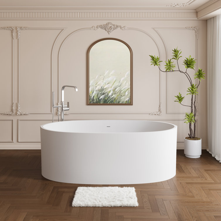 65'' Matte White Solid Surface Freestanding Soaking Bathtub