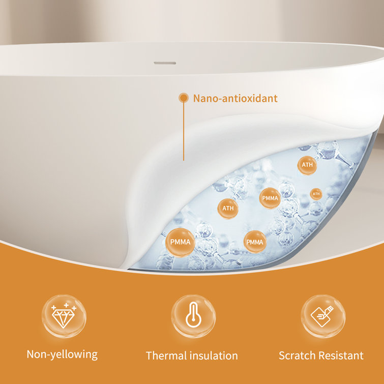 65'' Matte White Solid Surface Freestanding Soaking Bathtub