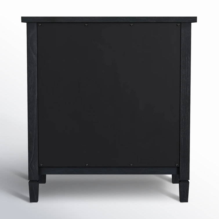 Washed Black Mindi Wood Cane Cabinet with Bronze Hardware