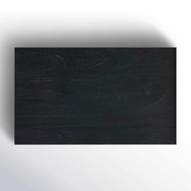 Washed Black Mindi Wood Cane Cabinet with Bronze Hardware