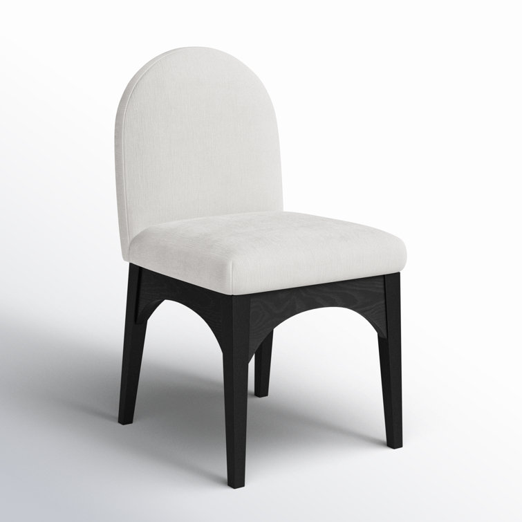 Cream Chenille Upholstered Side Chair with Black Ash Wood Legs