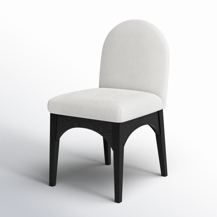 Cream Chenille Upholstered Side Chair with Black Ash Wood Legs