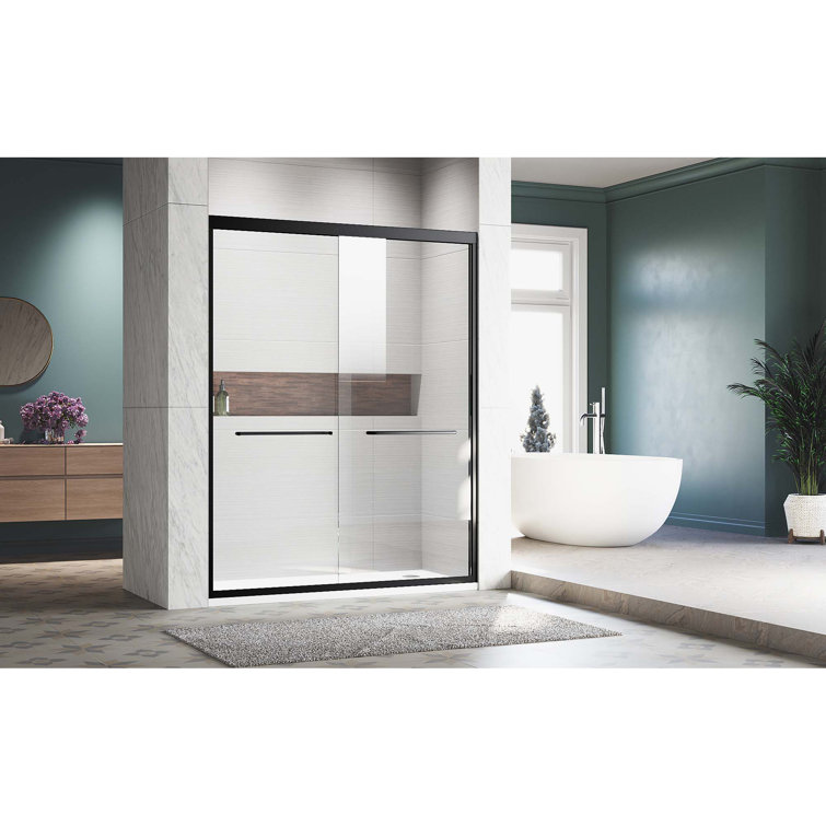 Matt Black Adjustable Semi Frameless Sliding Shower Door with Clear Tempered Glass