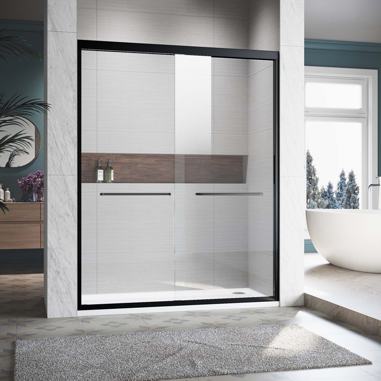Matt Black Adjustable Semi Frameless Sliding Shower Door with Clear Tempered Glass