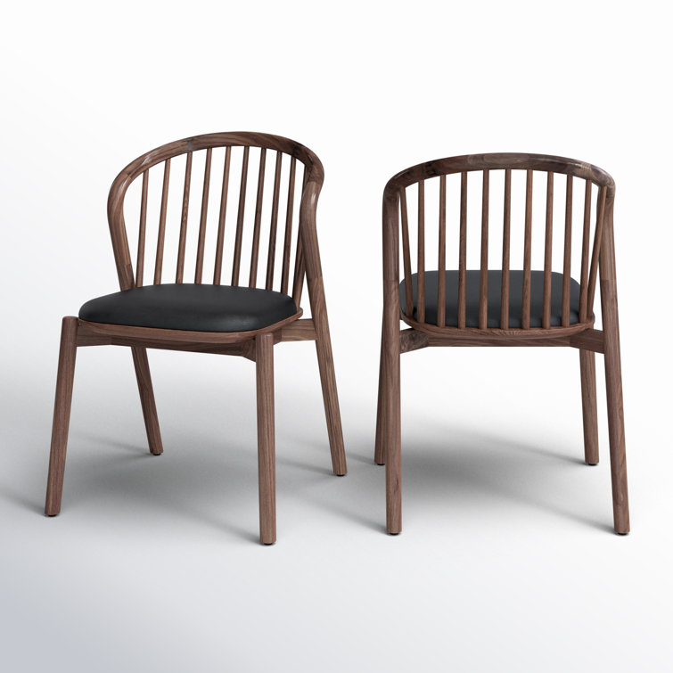 Echo Walnut Wood and Black Faux Leather Dining Chairs - Set of 2