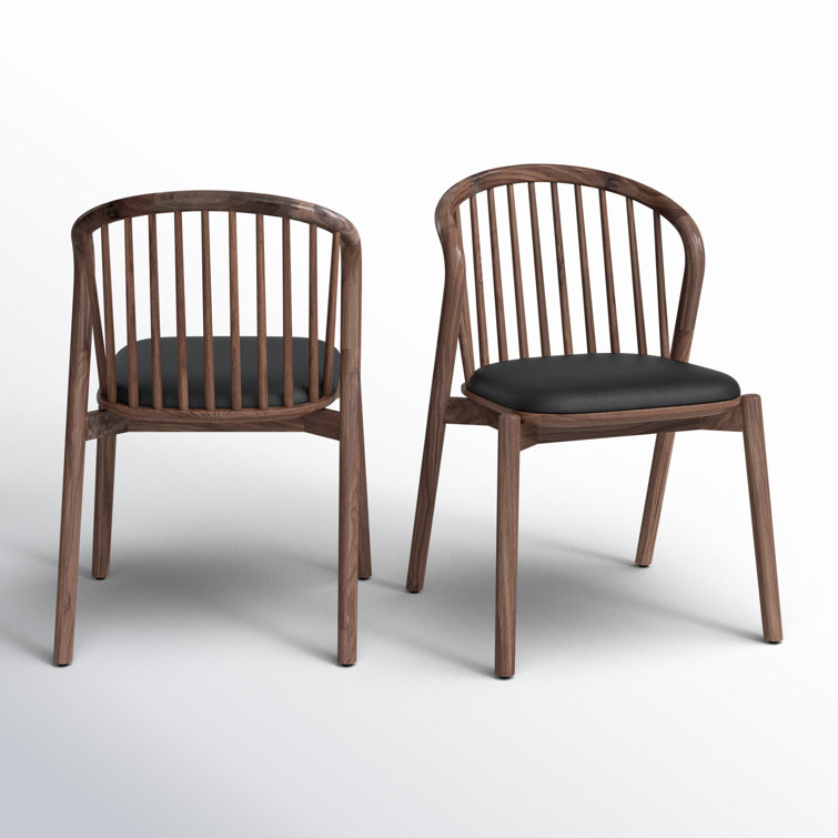 Echo Walnut Wood and Black Faux Leather Dining Chairs - Set of 2
