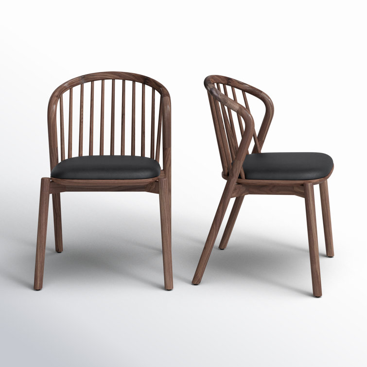 Echo Walnut Wood and Black Faux Leather Dining Chairs - Set of 2