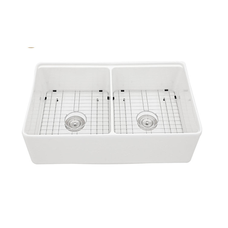 33'' White Ceramic Farmhouse Workstation Kitchen Sink with Accessories