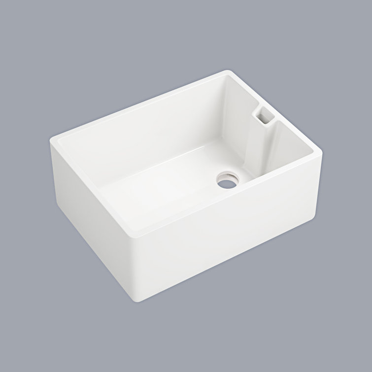 23.6" White Gloss Ceramic Undermount Single Bowl Kitchen Sink