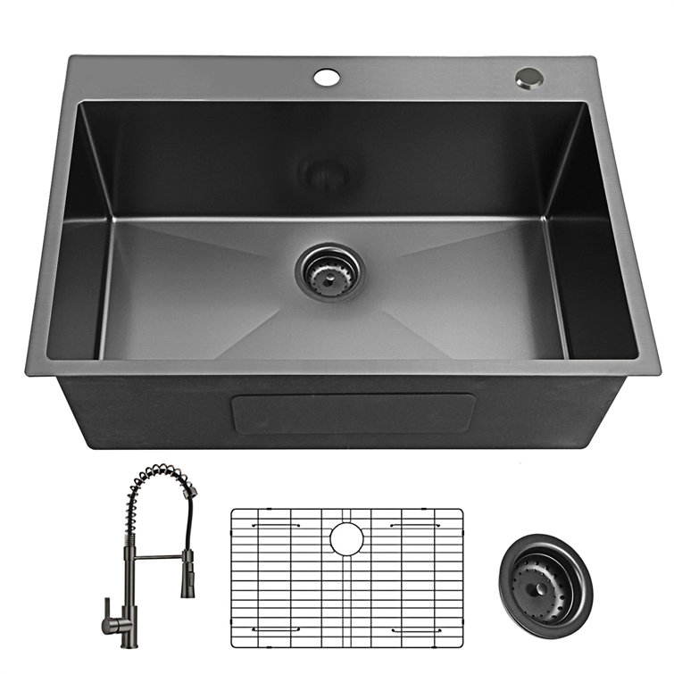 33 Inch Gunmetal Black Stainless Steel Single Bowl Kitchen Sink