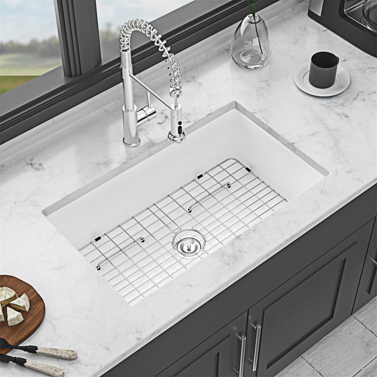 32" White Ceramic Undermount Single Bowl Kitchen Sink