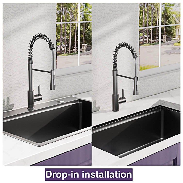 32x22 Inch Gunmetal Black Stainless Steel Single Bowl Workstation Sink