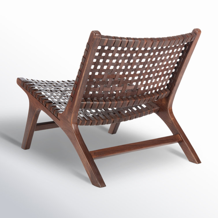 Luna Transitional Brown Leather and Wood Handcrafted Accent Chair