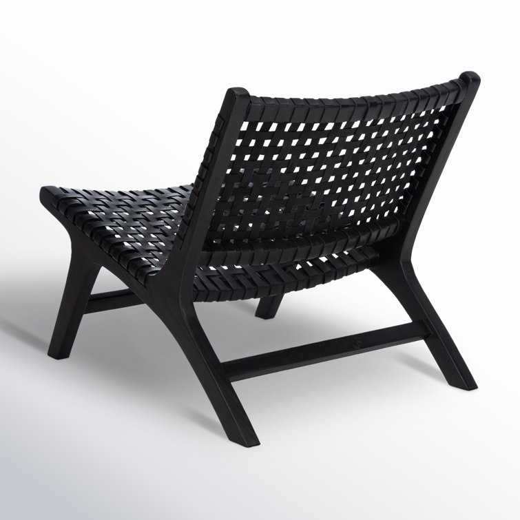 Luna Black Leather Woven Accent Chair with Sungkai Wood Frame