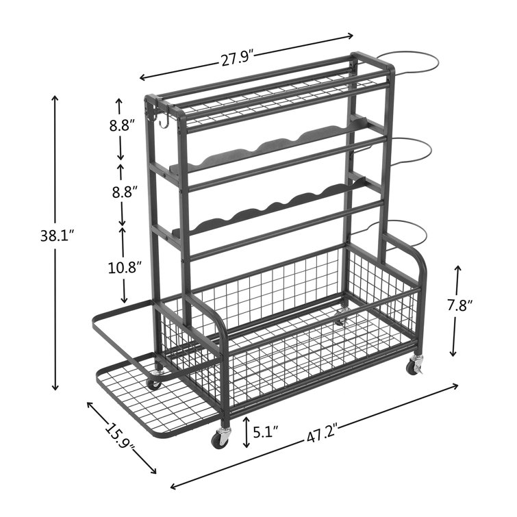 Black 4-Tier Metal Storage Organizer with Rolling Wheels