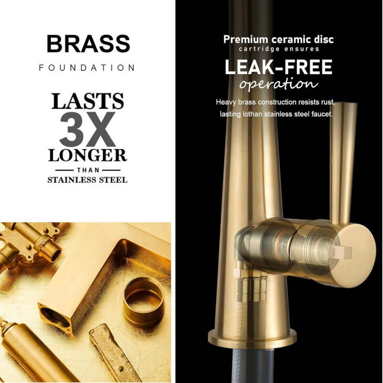 Brushed Gold Single Handle Pull-Down Kitchen Faucet