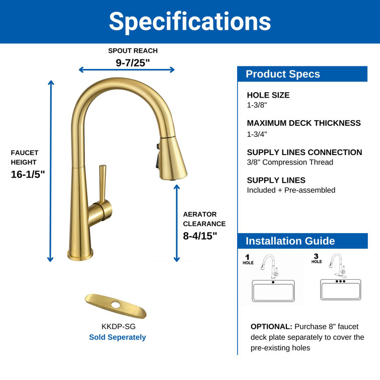 Brushed Gold Single Handle Pull-Down Kitchen Faucet