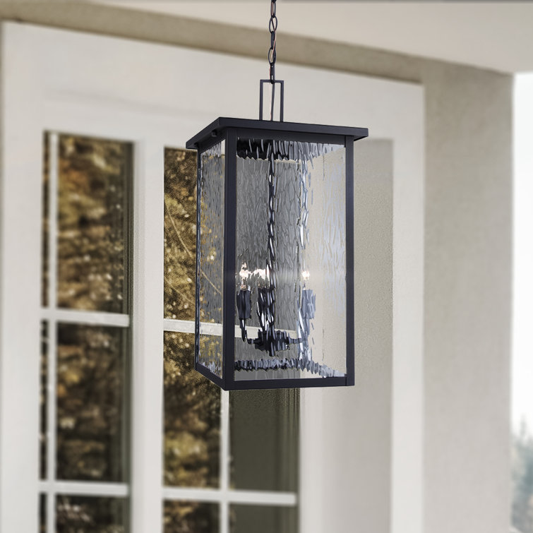 Matte Black Glass Rectangular Outdoor Pendant Light