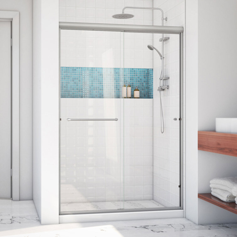 Alliance Pro Nickel Semi-Frameless Sliding Shower Door with Clear Glass