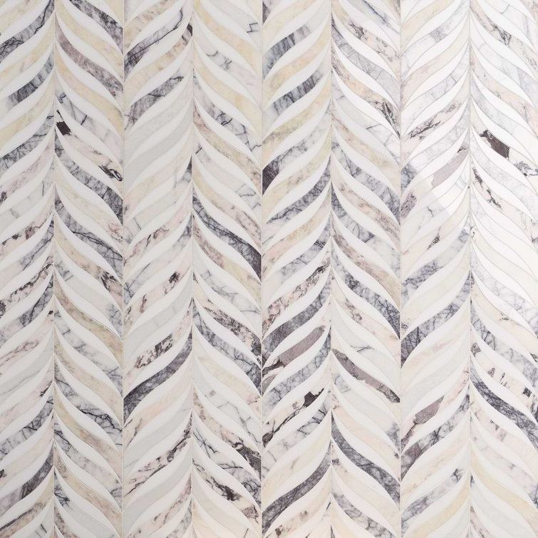 Peach Lilac Cream Polished Marble Mosaic Floor and Wall Tile